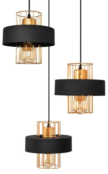 Csillár zsinóron VOLTA 3xE27/15W/230V fekete/arany