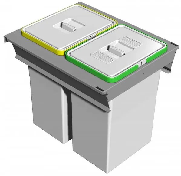 Hulladékgyűjtő Elletipi SQUARE 2.0 450, szelektív, frontkihúzású, szürke, 2*24L