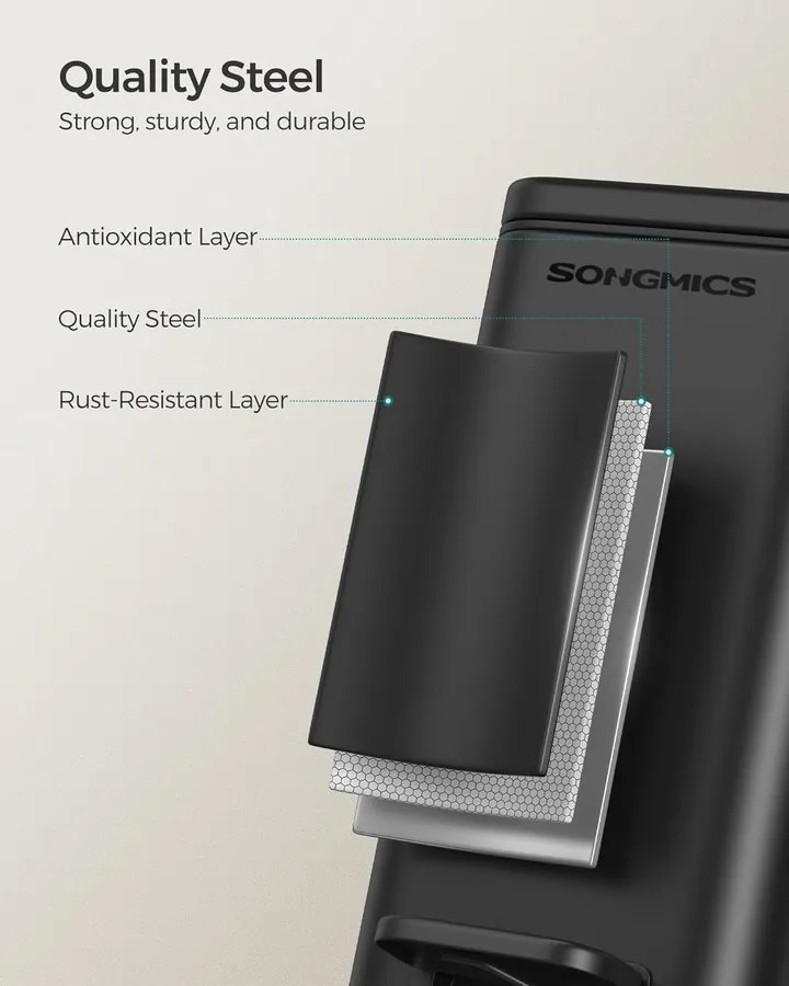 Fürdőszobai szemetes, 5 literes, rozsdamentes acél szemetes, fekete