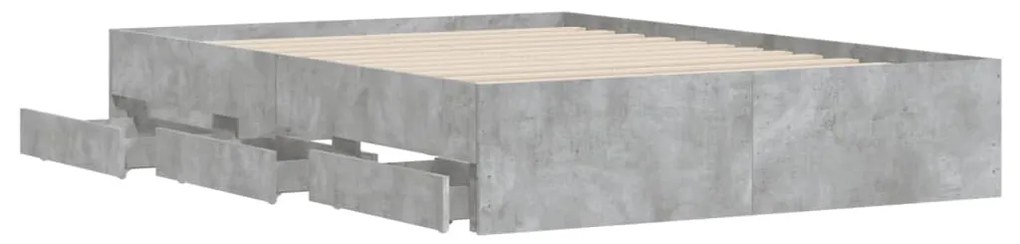 betonszürke szerelt fa ágykeret fiókokkal 120 x 190 cm
