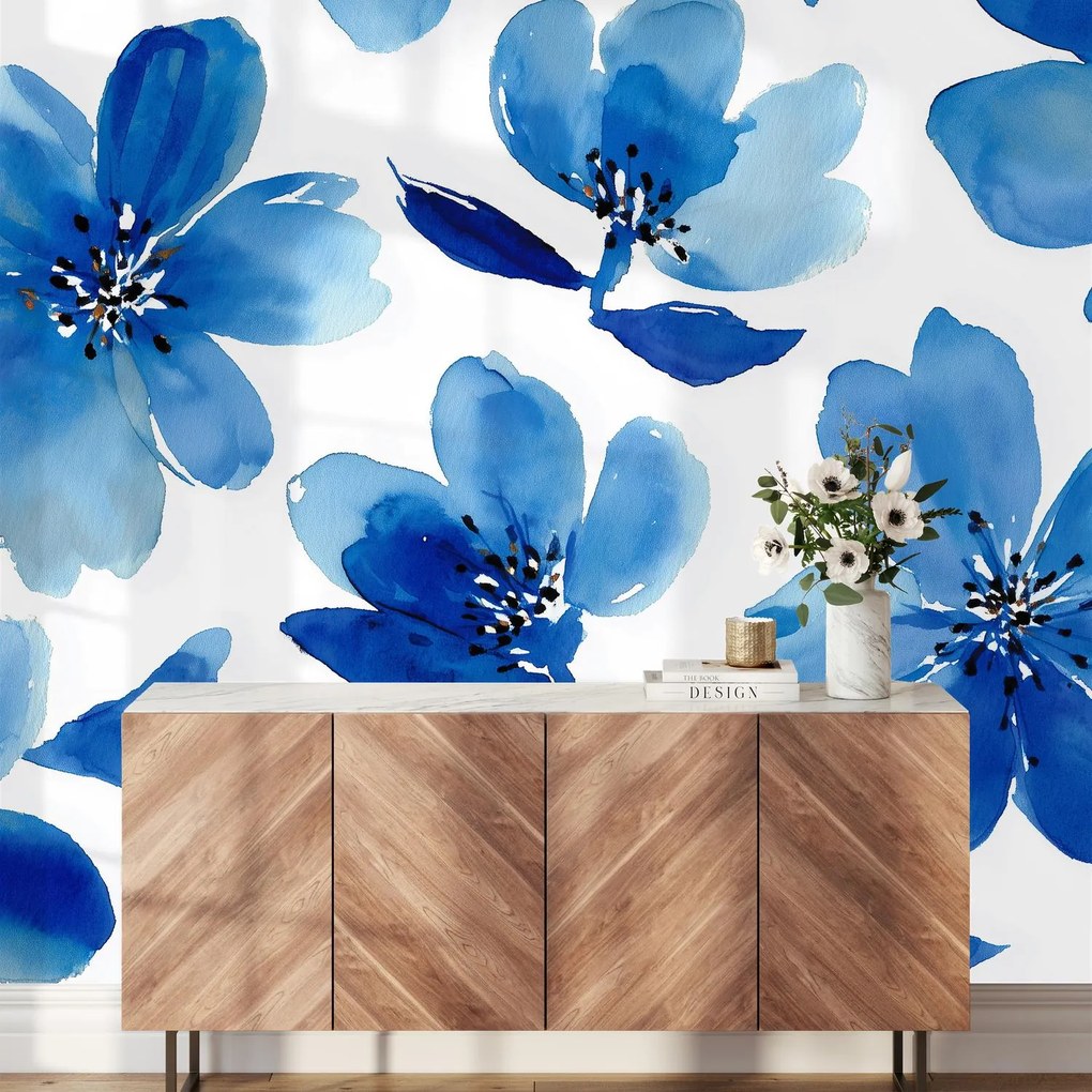 Fotótapéta - Kék festett virág (147x102 cm)