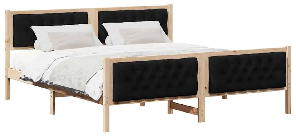 Ágykeret fejtámlával Fekete 160 x 200 cm Tömör fenyőfa