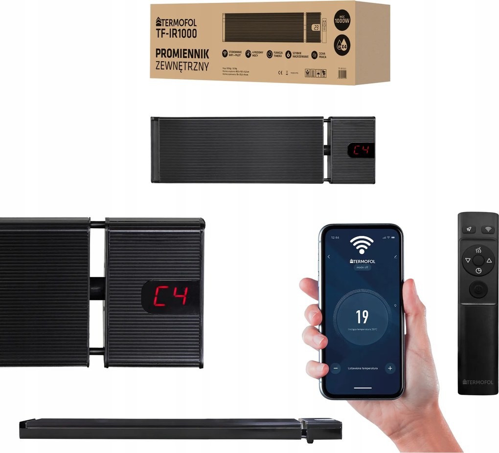 Kültéri infravörös radiátor Termosztát 1000W WiFi távirányítóval