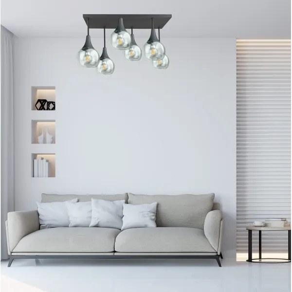 Felületre szerelhető csillár  SOMA 6xE27/60W/230V fekete/átlátszó