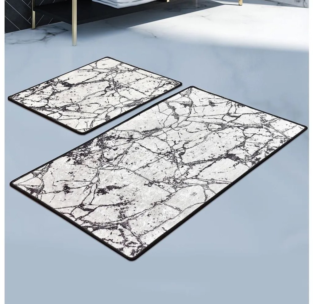 2x Fürdőszobai szőnyeg MARBLE 60x100 cm fehér/fekete készlet