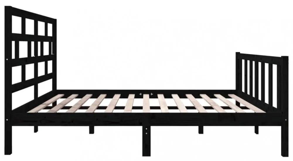 Double fekete tömör fenyőfa ágykeret 135 x 190 cm