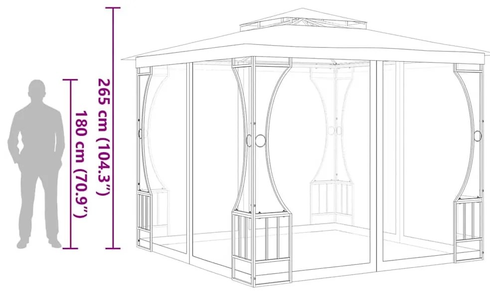 krémszínű pavilon hálóval 300 x 300 x 265 cm