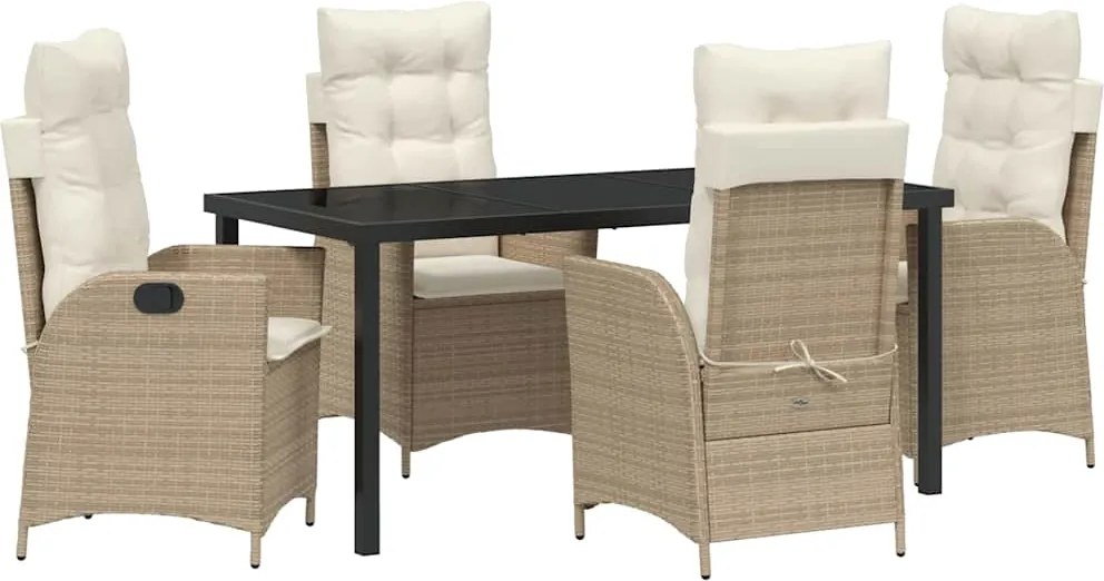 vidaXL Kert étkező szett párnával 5 pcs Bézs polirattan
