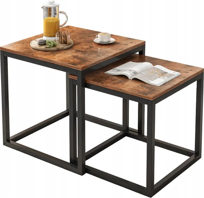 Dohányzóasztal 2in1 Összecsukható Négyzet Alakú Pad Loft Nappali Asztal Szett