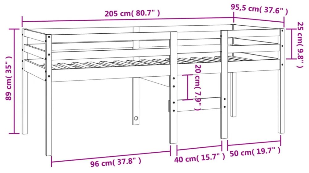 viaszbarna tömör fenyőfa magasított ágy 90 x 200 cm