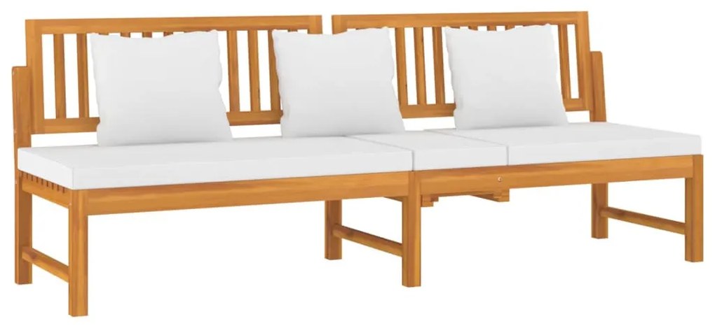 Tömör akácfa kanapé krémszínű párnákkal 200 x 60 x 75 cm
