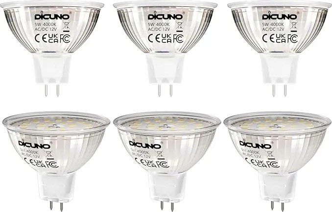 Led izzó DiCUNO MR16 GU5.3 6W 4000K, semleges fehér, szabályozható 6 db