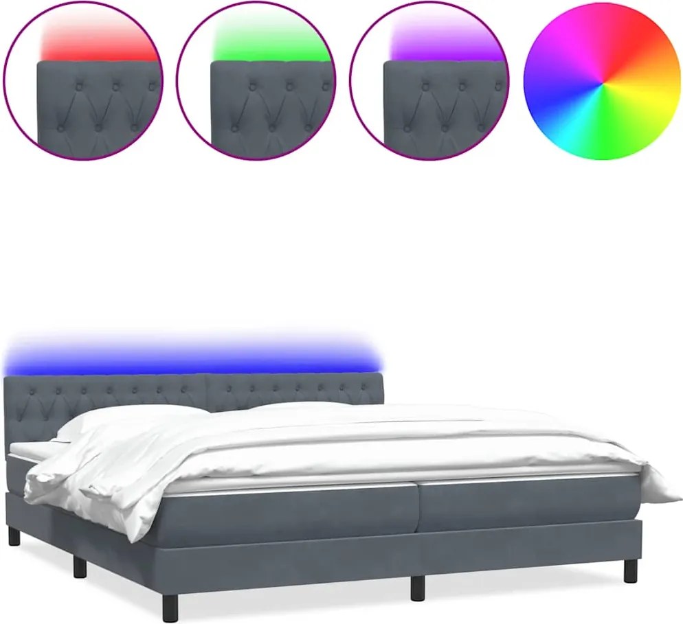 vidaXL sötétszürke bársony rugós és LED-es ágy matraccal 180x210 cm