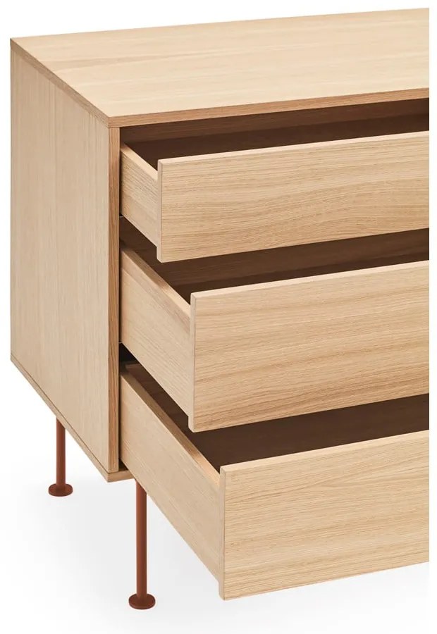 Yoko téglavörös komód tölgyfa dekorral, szélesség 180 cm - Teulat