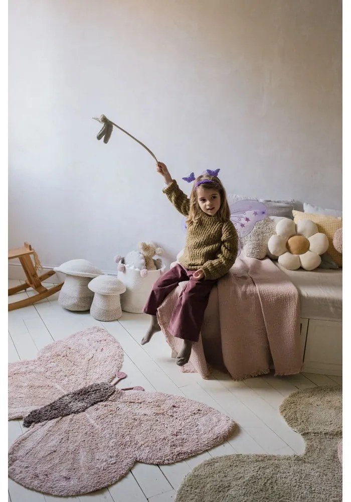 Világos rózsaszín-bézs mosható kézi szövésű pamut gyerek szőnyeg 90x120 cm Baby Butterfly – Lorena Canals