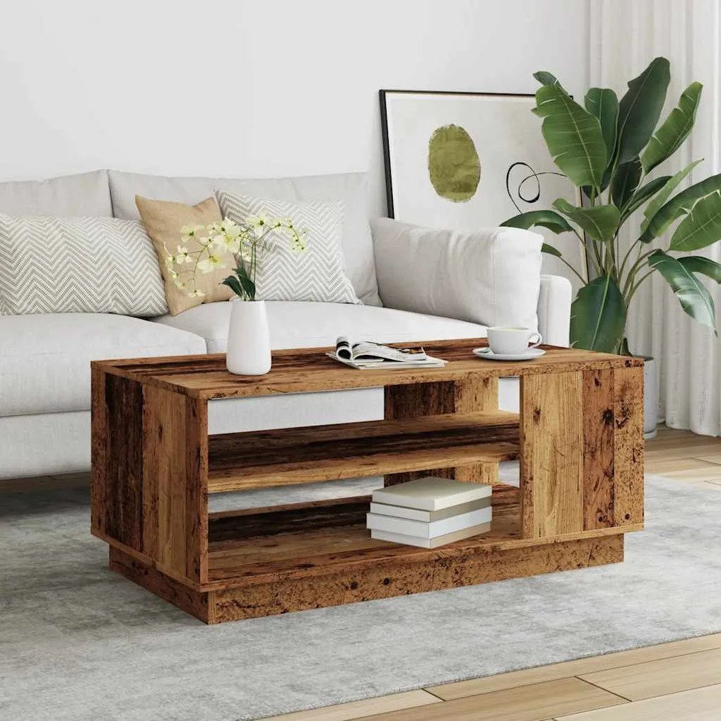 Antik fa színű szerelt fa dohányzóasztal 102 x 55 x 43 cm