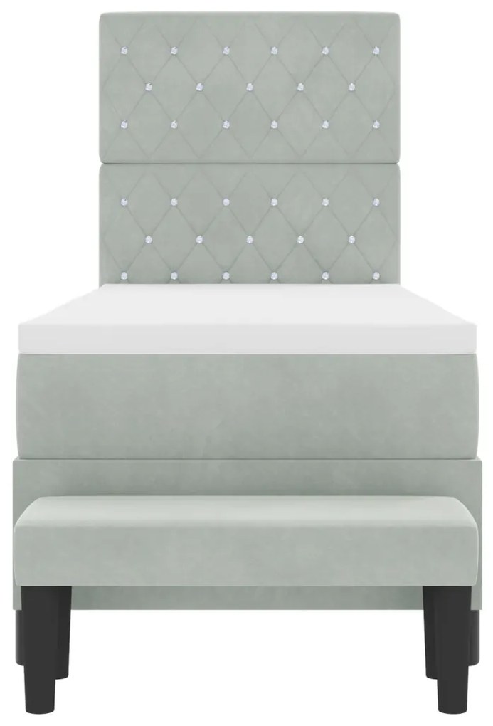 Box Spring Ágy Matraccal és Paddal Világosszürke 80x200 cm Bársony