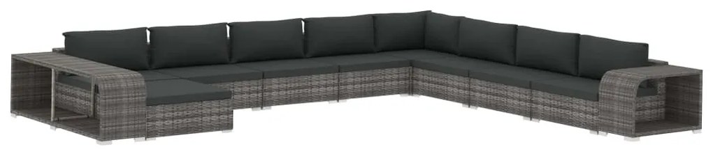 11-részes szürke polyrattan kerti bútorszett párnákkal