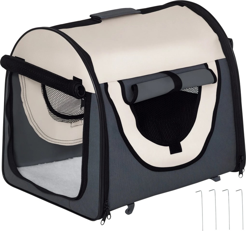 PawHut Összecsukható Kisállat Szállító Oxford Szövetből, Levehető Mosható Párnával és Hordtáskával, 46x36x41cm, Sötétszürke | Aosom