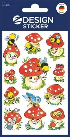 Matrica, papír, 3 ív, 76x120 mm, AVERY ZWECKFORM, Z-Design No.4304, gombák (AY4304)