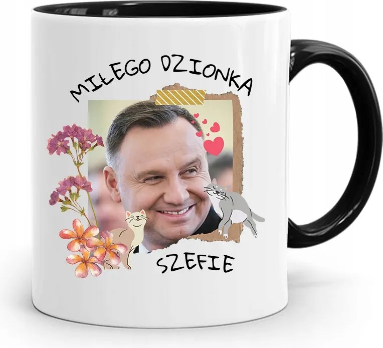 Andrzej Duda Elnök Fekete Bögre Ajándék fényképes nyomtatással