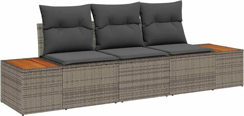 vidaXL Kerti Kanapé Szett párnával 3 pcs Szürke polirattan