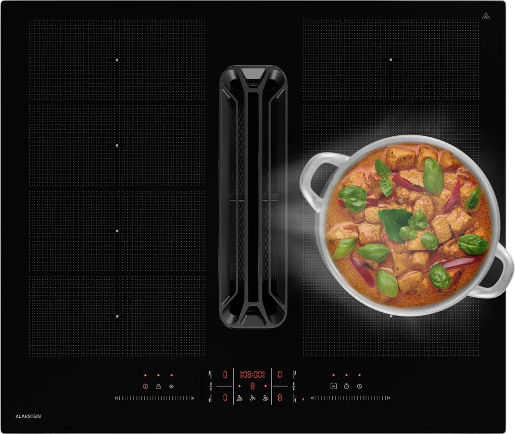 Klarstein AirJet FlexPro Down Air System, Indukciós főzőlap + páraelszívó, Flexi zóna, Booster