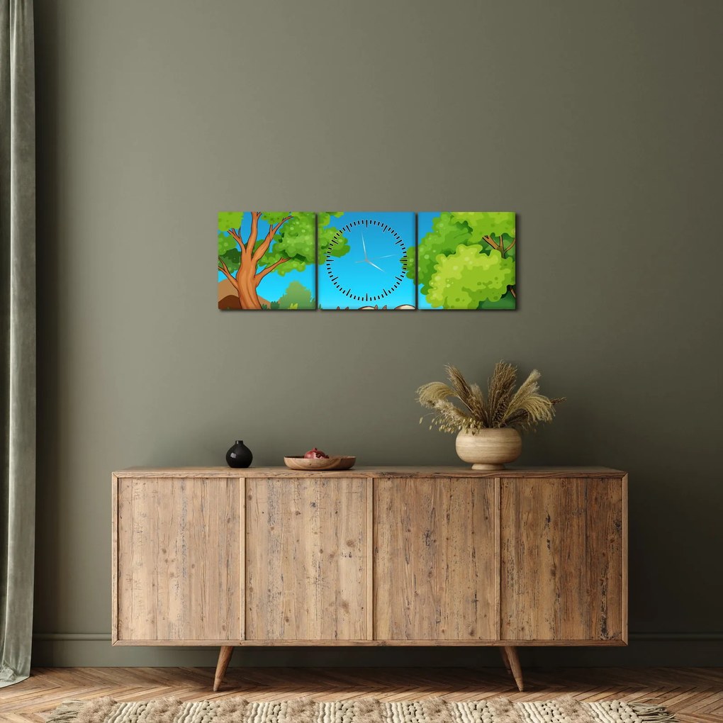 Kép - boldog mókusok (órával) (90x30 cm)