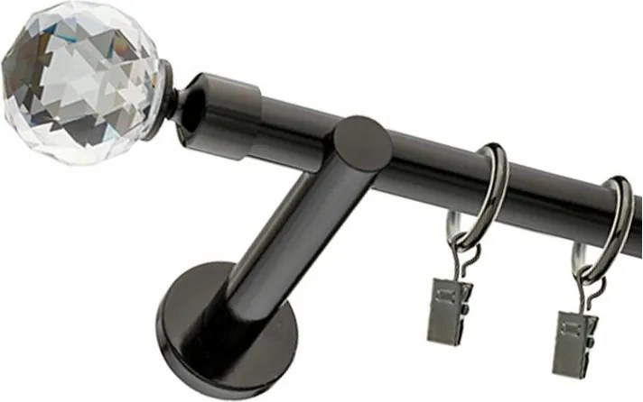 Függönykarnis Crystal Fekete Szimpla 19mm 140 cm