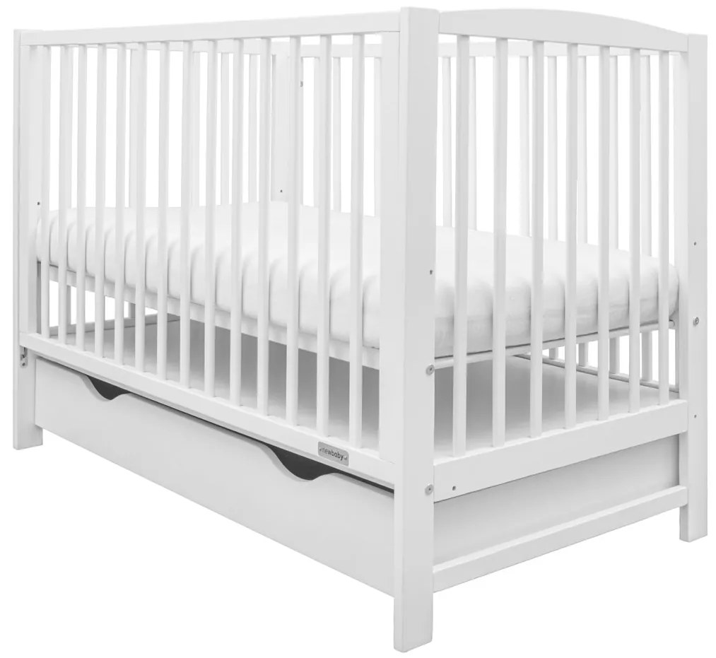 Gyerek kiságy New Baby LILLY leengedhető oldalráccsal és fiókkal fehér
