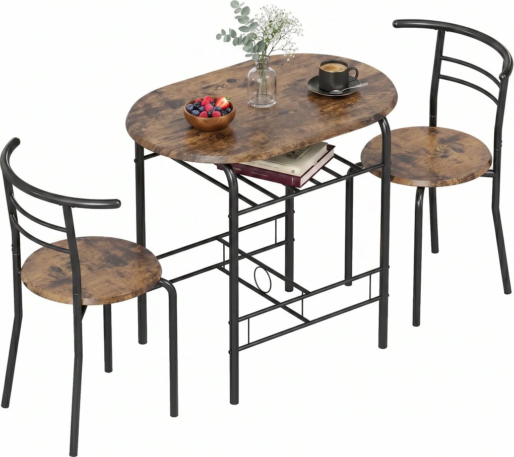 HOMCOM 3-Piece Dining Set – 31.5 in Table with 2 Chairs & Shelf, Rustic Brown, Ideal for Small Spaces | Aosom