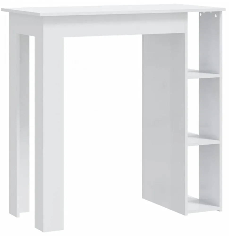 magasfényű fehér szerelt fa bárasztal polccal 102x50x103,5 cm