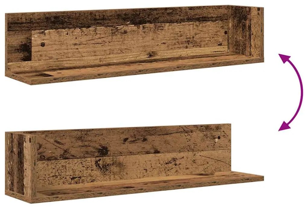 2 db antik fa színű szerelt fa fali polc 75 x 16,5 x 16,5 cm