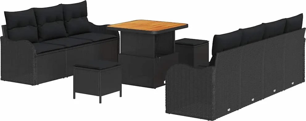 vidaXL Kerti Kanapé Szett párnával 10 pcs Fekete polirattan