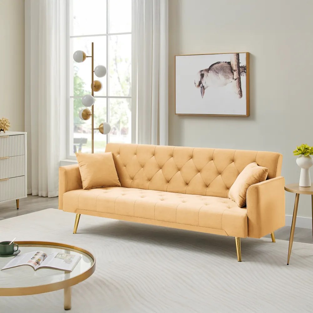 Kihúzható kanapé, mustárszínű/gold króm-arany, ALISIA