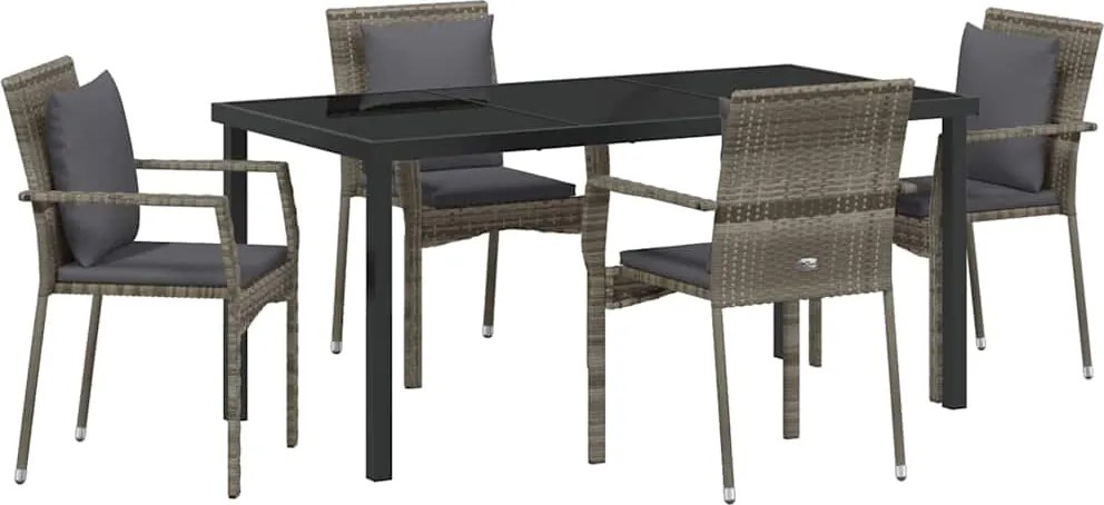 vidaXL Kert étkező szett párnával 5 pcs Szürke polirattan