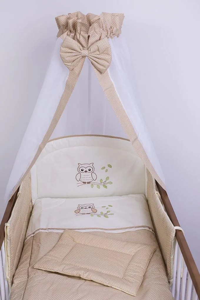 4 részes babaágynemű szett - Lulu bagoly, bézs pöttyös