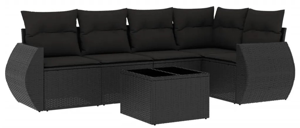 6 részes fekete polyrattan kerti ülőgarnitúra párnákkal