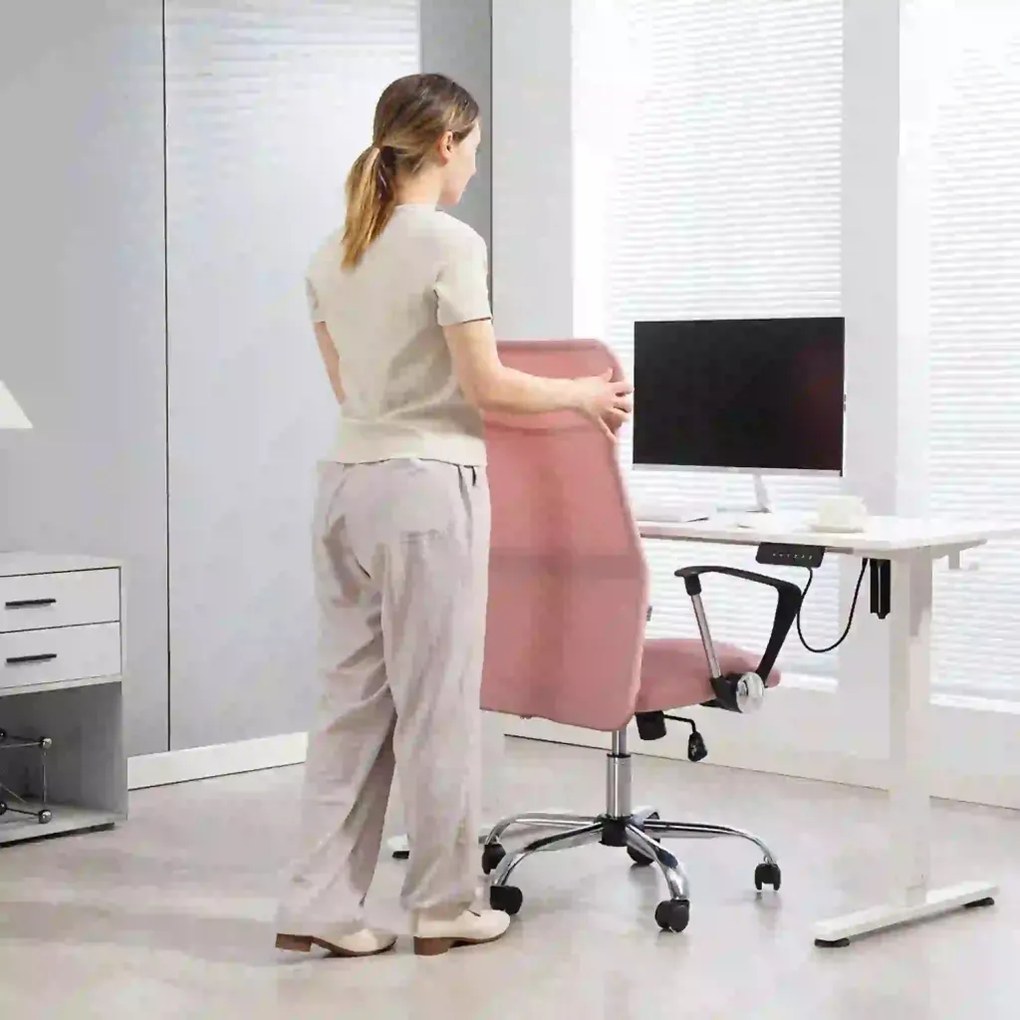 HOMCOM ergonomikus irodai szék, magasságban állítható forgószék hintafunkcióval, hálós kárpitozás, rózsaszín