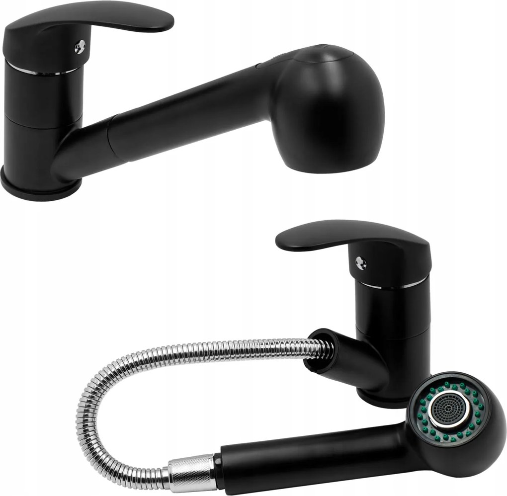 Konyhai Csaptelep Kihúzható Kifolyócsővel Fekete 2FUNK.