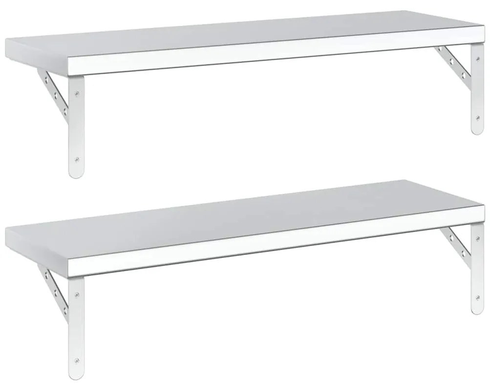 2 db ezüstszínű rozsdamentes acél fali polc 75 x 23,5 cm
