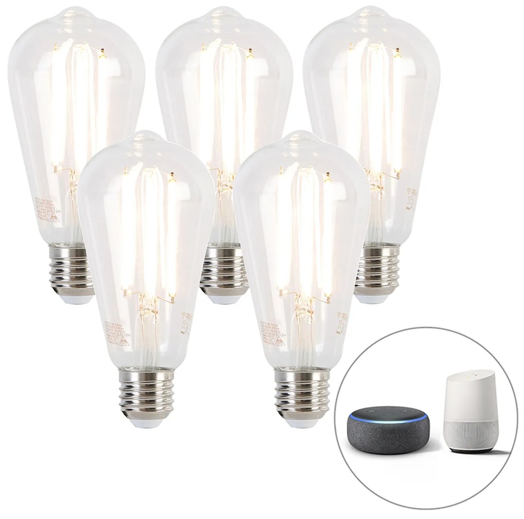 5 db-os készlet intelligens E27 Dim to Warm LED izzók ST64 7W 806lm 1800-3000K