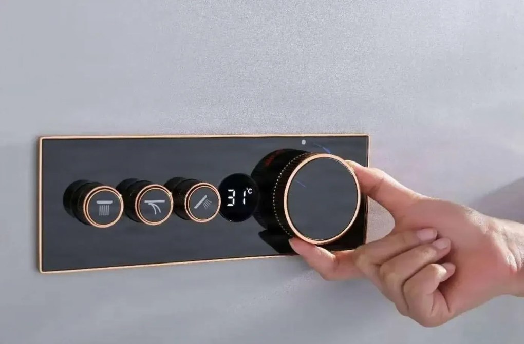 Falba süllyesztett zuhanyrendszer ELITE EDITION BCS1603 termosztáttal, kijelzővel, több színváltozatban — Réz-fekete — Két kimenetes