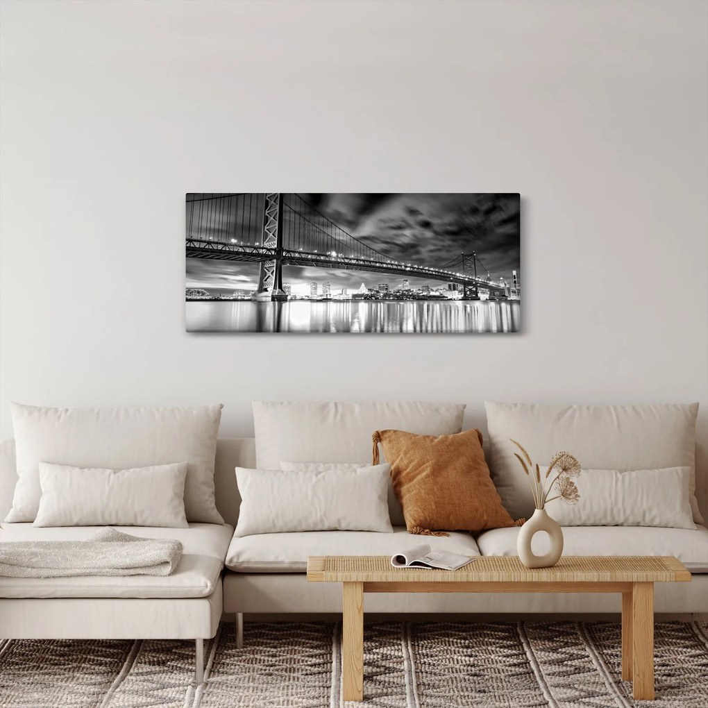 Kép - Benjamin Franklin híd, Philadelphia, fekete-fehér (120x50 cm)
