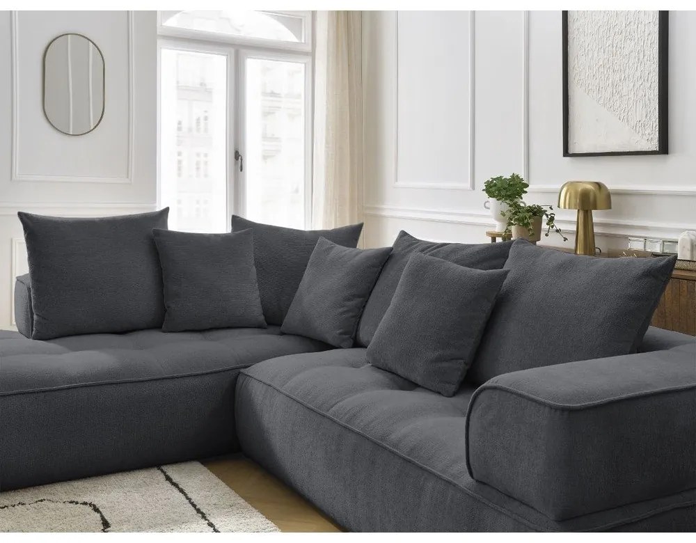 Sötétszürke zsenília sarokkanapé (bal oldali-L alakú) Whesley – Bobochic Paris