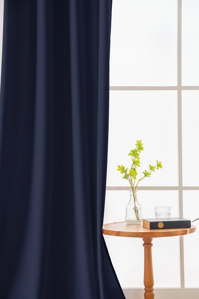 Sötétkék függöny OXFORD LIGHT 140x250 cm Felfüggesztés: Hullámos sínszalag