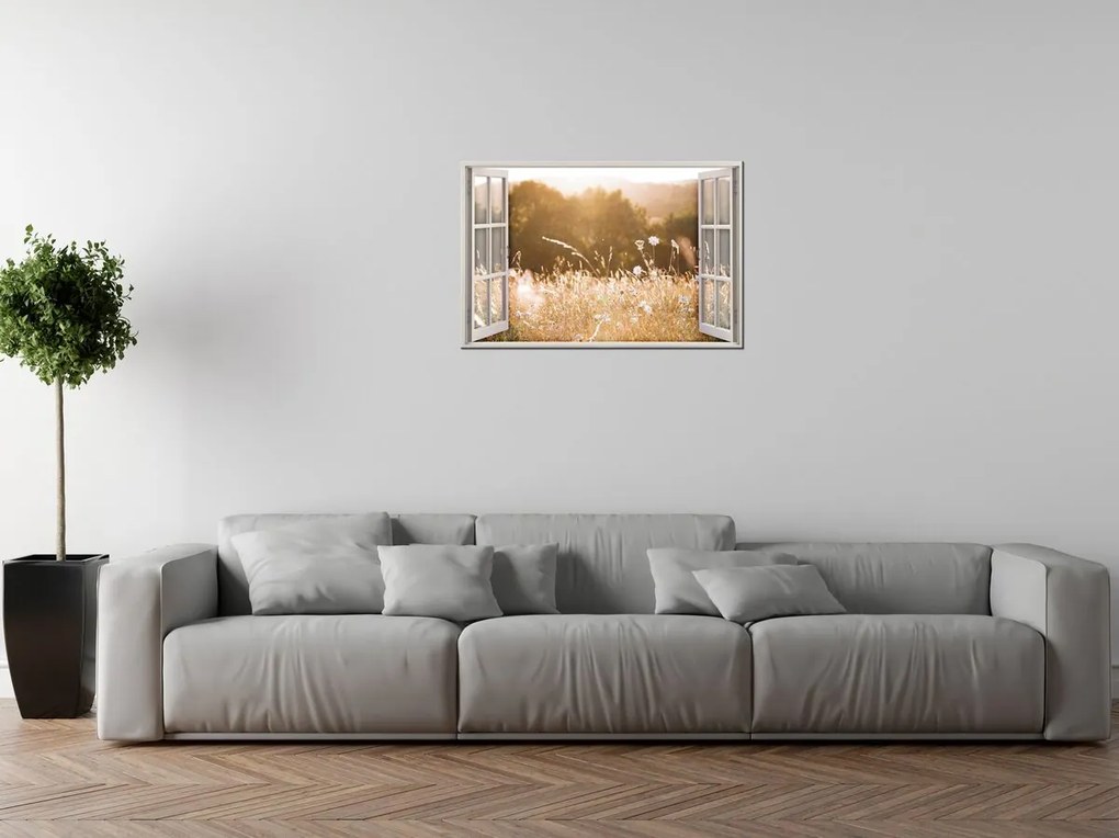 Gario Vászonkép Nyitott ablak Nyári mezo Méret: 90 x 60 cm
