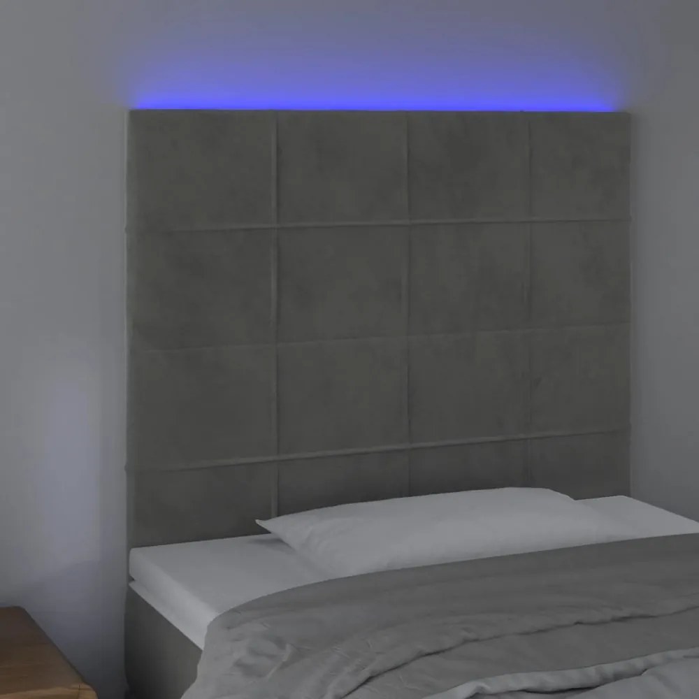 világosszürke bársony LED-es fejtámla 100x5x118/128 cm