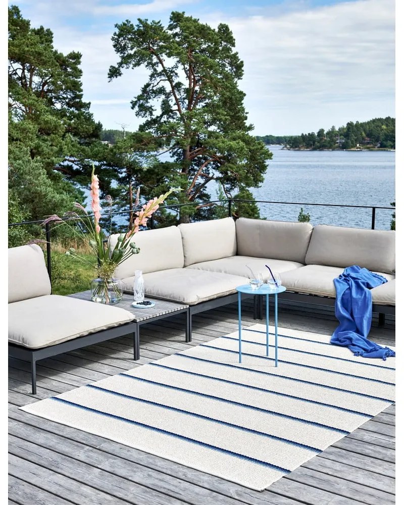 Kék-krémszínű kültéri-beltéri szőnyeg 70x90 cm Olle Blue Vanilla – Pappelina