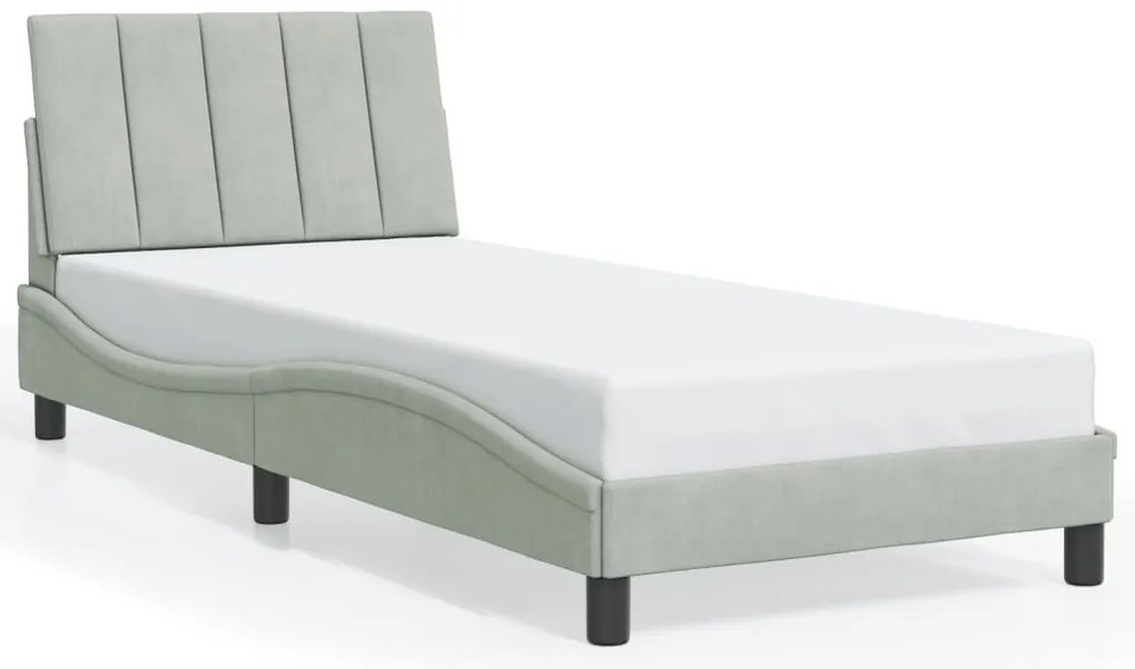 világosszürke bársony ágykeret LED-ekkel matrac nélkül Hanko 80 x 200 cm